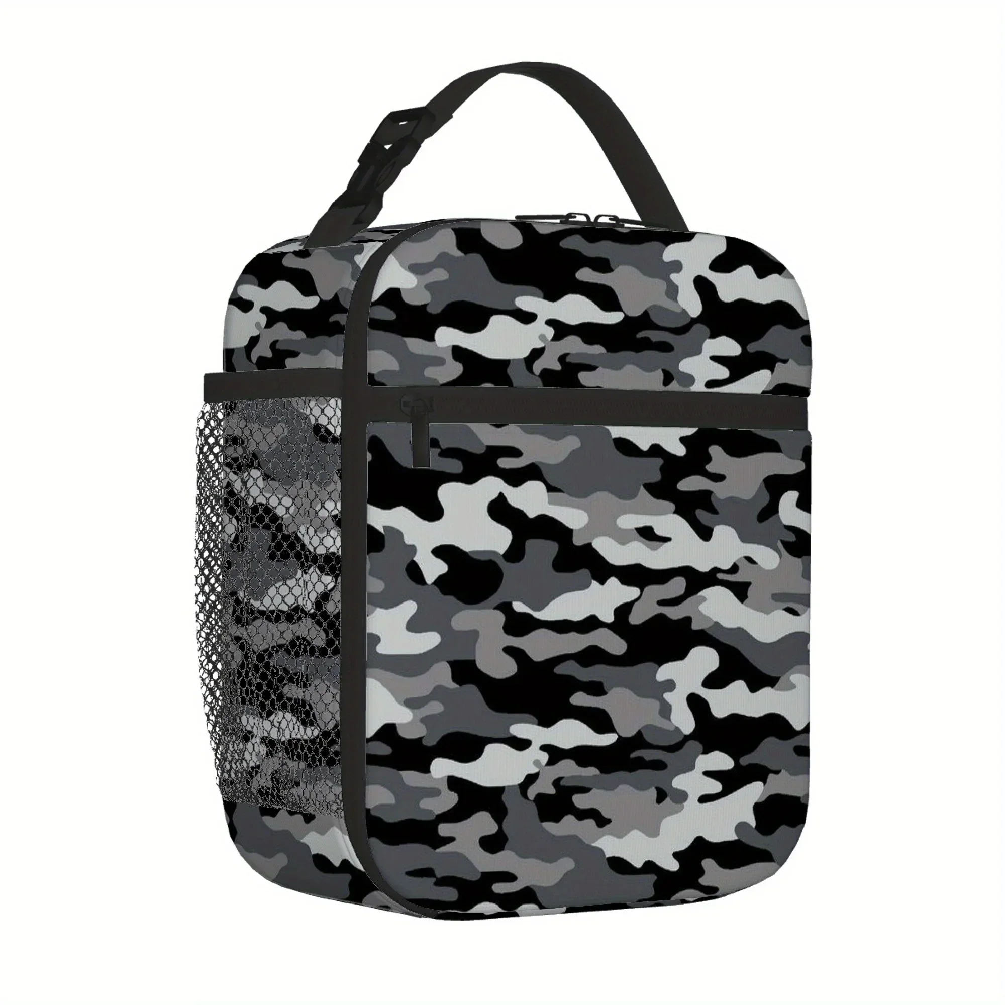 1pc, Featuring a Camouflage Design in Gray Tones. This Printed Thermal Bag Is Insulated And Not Intended for Direct Food Contact