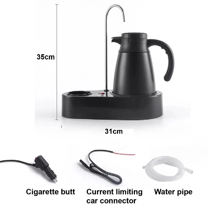 1200ml Truck Electric Kettle Stainless Steel Tea Coffee Travel Outdoor Car Multi-function Automatic Water Dispenser Kettle 24V