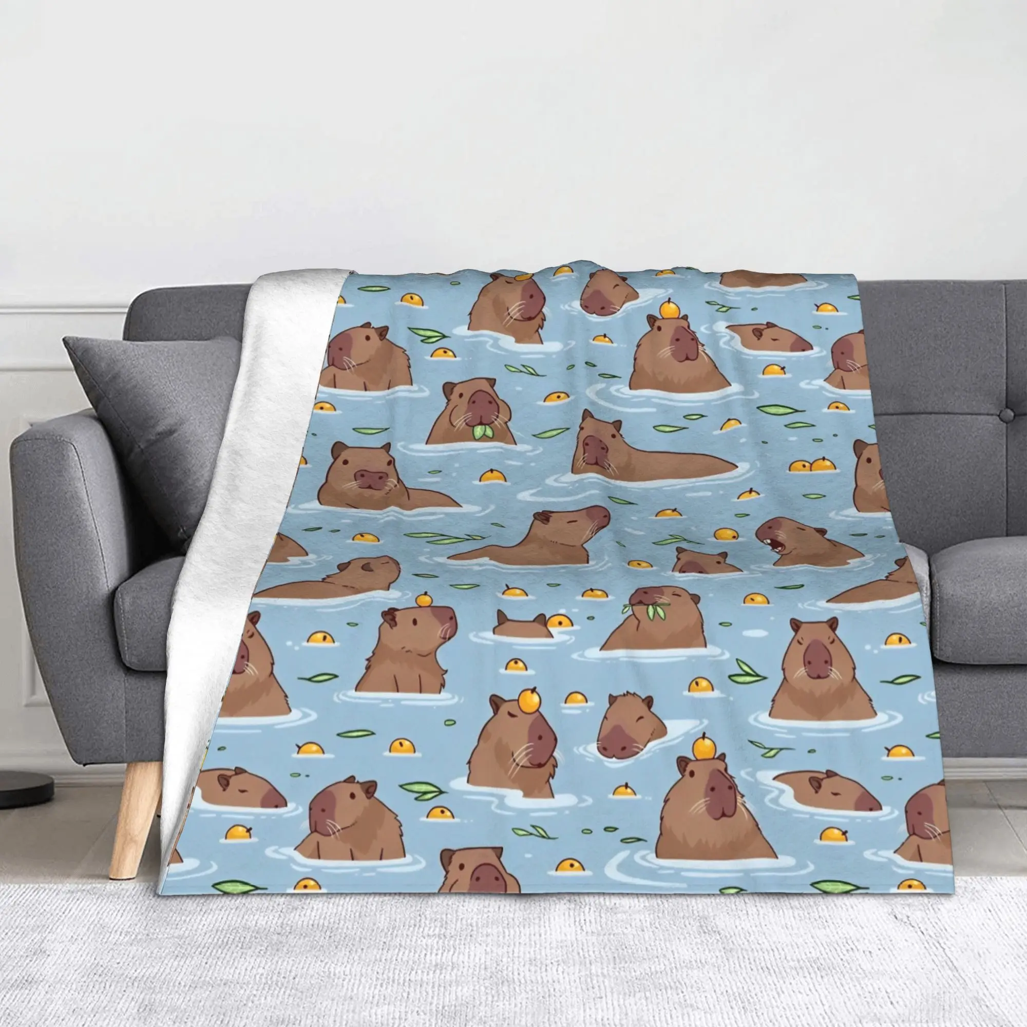

Bathing Capybara Pattern Blanket Fleece Lightweight Thin Throw Blanket for Bedroom Sofa Bedspread