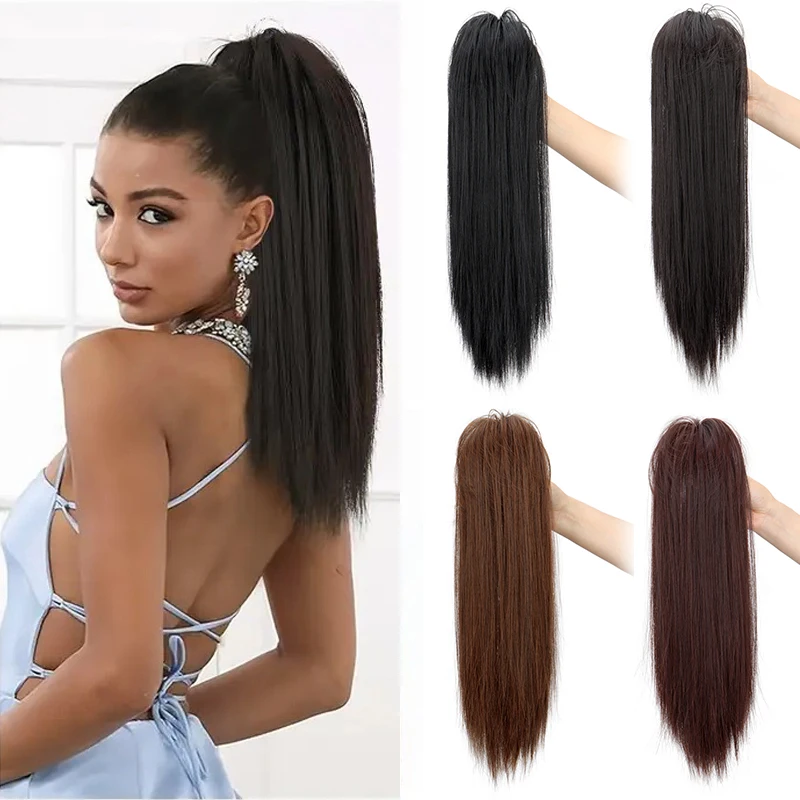 

18Inch Synthetic Elegant Claw-Clip Ponytail Extension for Women Long Straight Black Brown Hair Versatile Daily Use