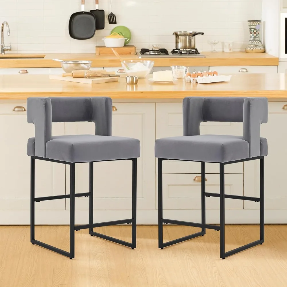 

Velvet Bar Stools Counter Height Stools Chair Kitchen Island Chairs with Back Padded Seat Metal Legs for Dining Cafe Pub