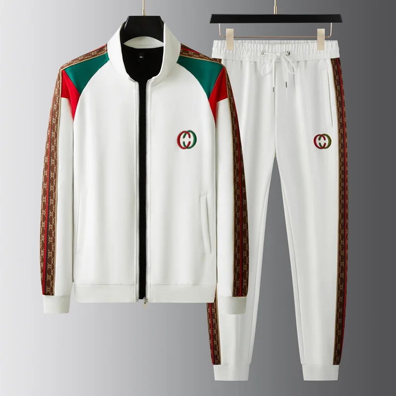 Two Piece Mens Sets Letter Embroidery Cardigan Full Jacket and Long Pants Fashion Autumn Winter Tracksuits Men Ropa De Hombres