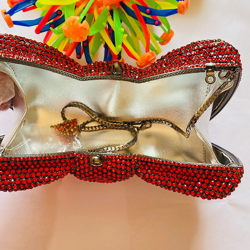 Red Bow Diamond Crystal Evening Clutches Bags Women Rhinestone Wedding Party Clutch 20 Colors  Lady Prom Purse And  Handbag
