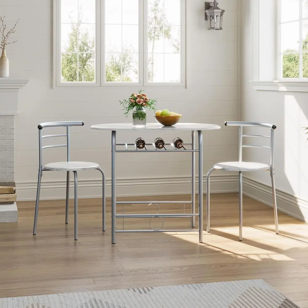 3-Piece Dining Table Set, Breakast Bistro Table Set or 2, Small Kitchen and Table Chairs Set o 2 with Metal e and Storage Rack o