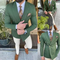 2 Pieces Tailor Made New Peak Lapel Groom Tuxedos Men Suits 2022 Slim Formal Business Costume Homme ( Blazer+Pants+Vest+Tie)