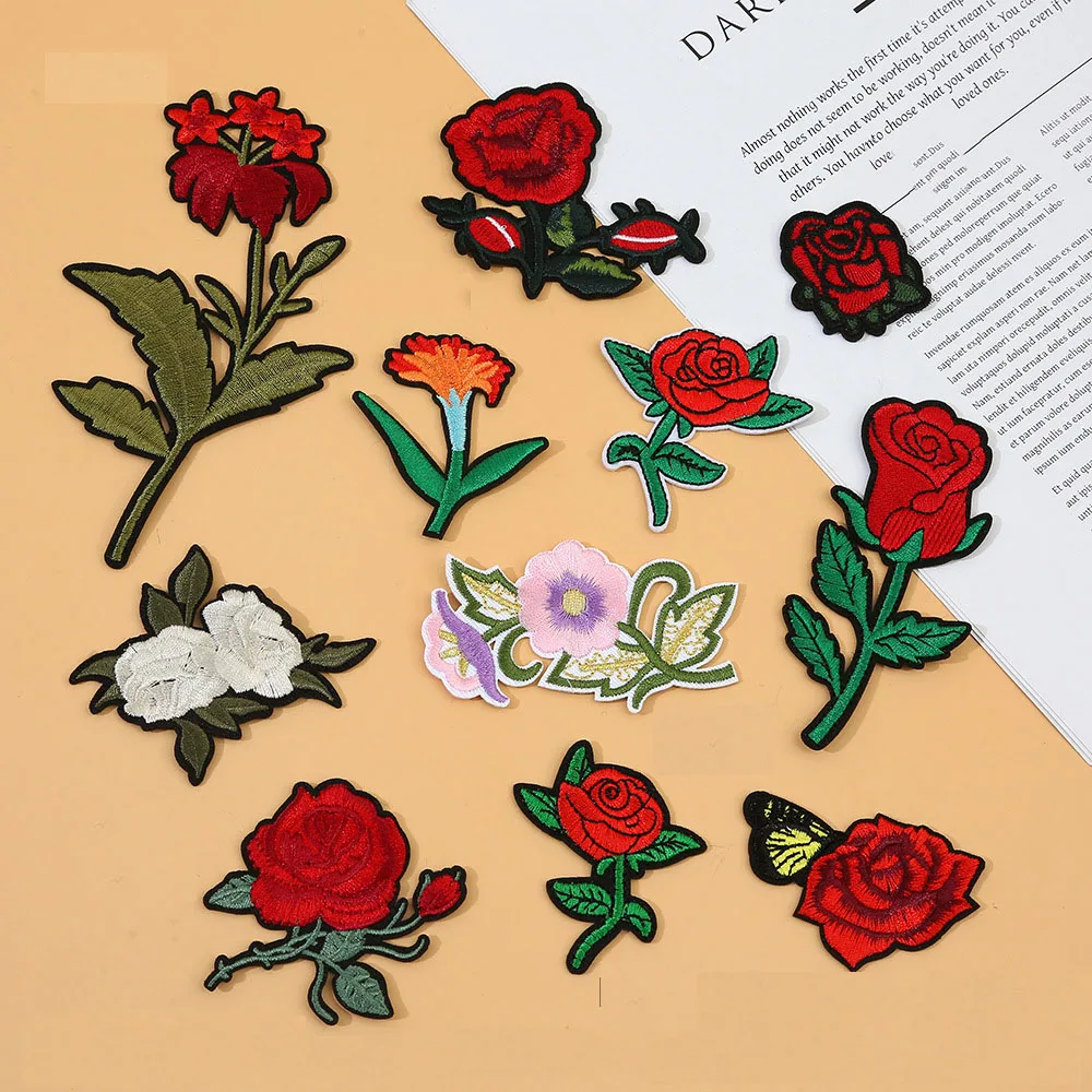 

5pcs Retro Red Rosehandmade Patch Stickers Diy Bag Hat Jeans Embroidery Badge Cloth Stickers Iron On Sewing Patch