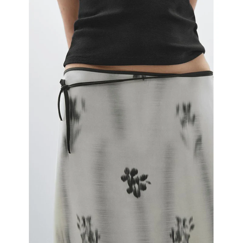 Ele Ombre Print Sa Cintura Na Altura Do Joelho Saia Midi Novo Chinês Sle Verão Feminino Faion Saia A-Line Stand Fit Poly...