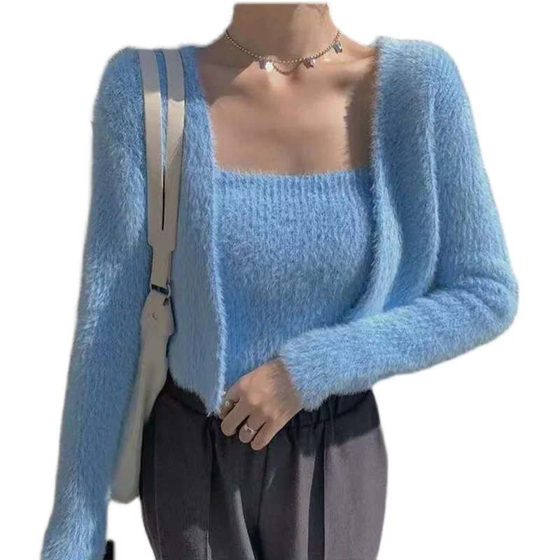 ort محبوك سترة معطف المرأة Sle قطعتين مجموعة ملابس الخريف حجم صغير تصميم Faion ملابس خارجية فائقة الساخنة