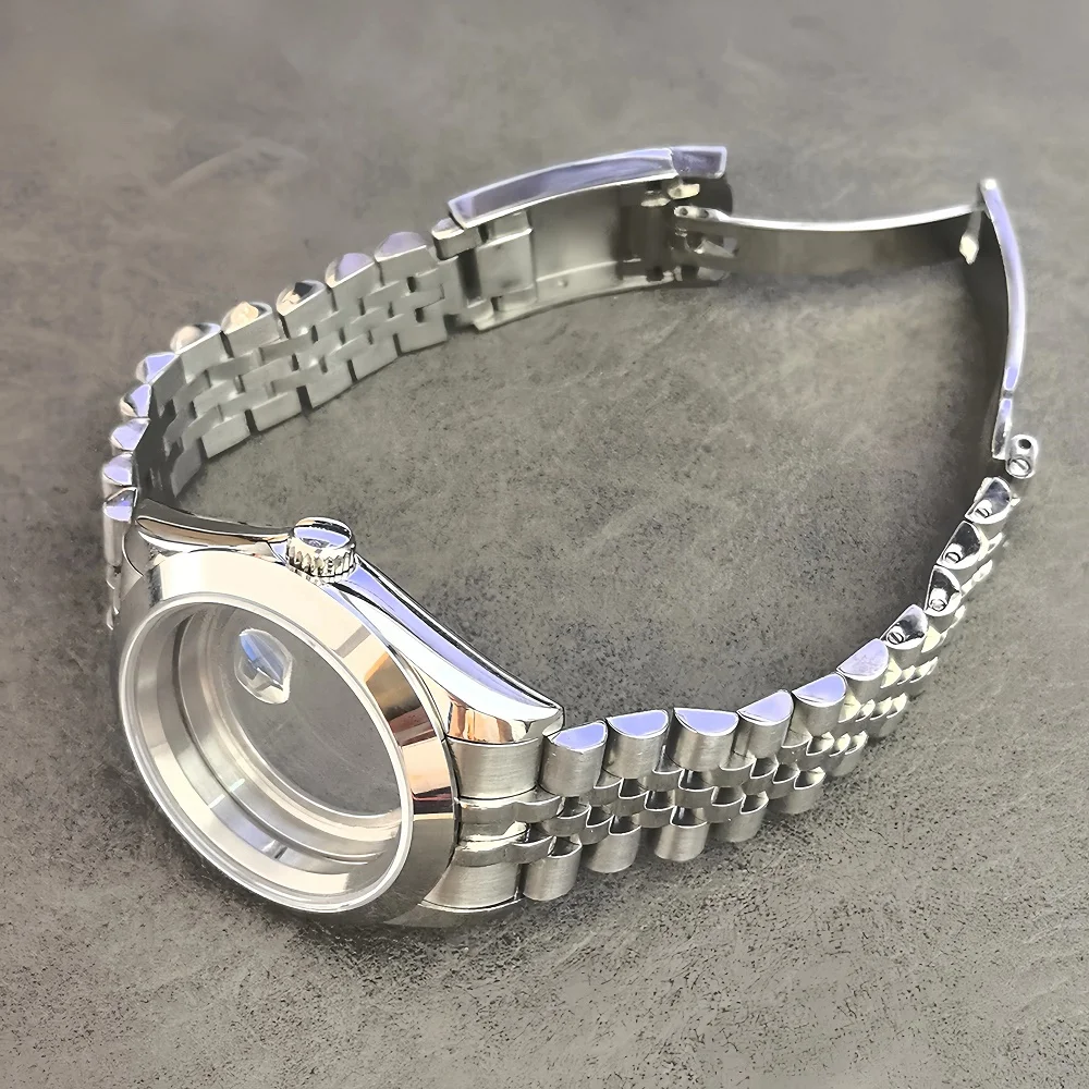 حافظة ساعة من الفولاذ المقاوم للصدأ مع كريستال الياقوت وعرض خلفي يناسب حركات NH35/NH36 سوار بمشبك 36 مم و39 مم