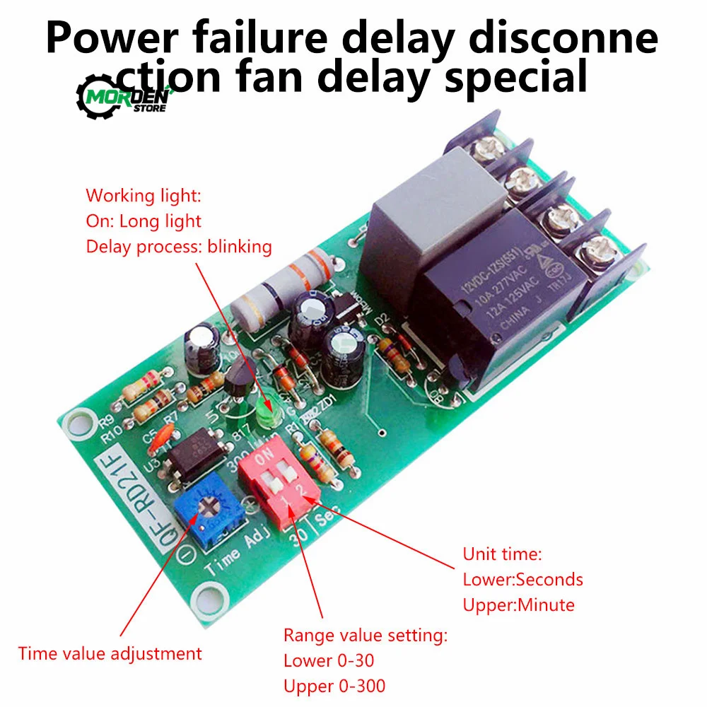 

AC100V-220V Adjustable Timer Control Relay Module Turn Off Delay Switch Board For Exhaust Fan Power Supply