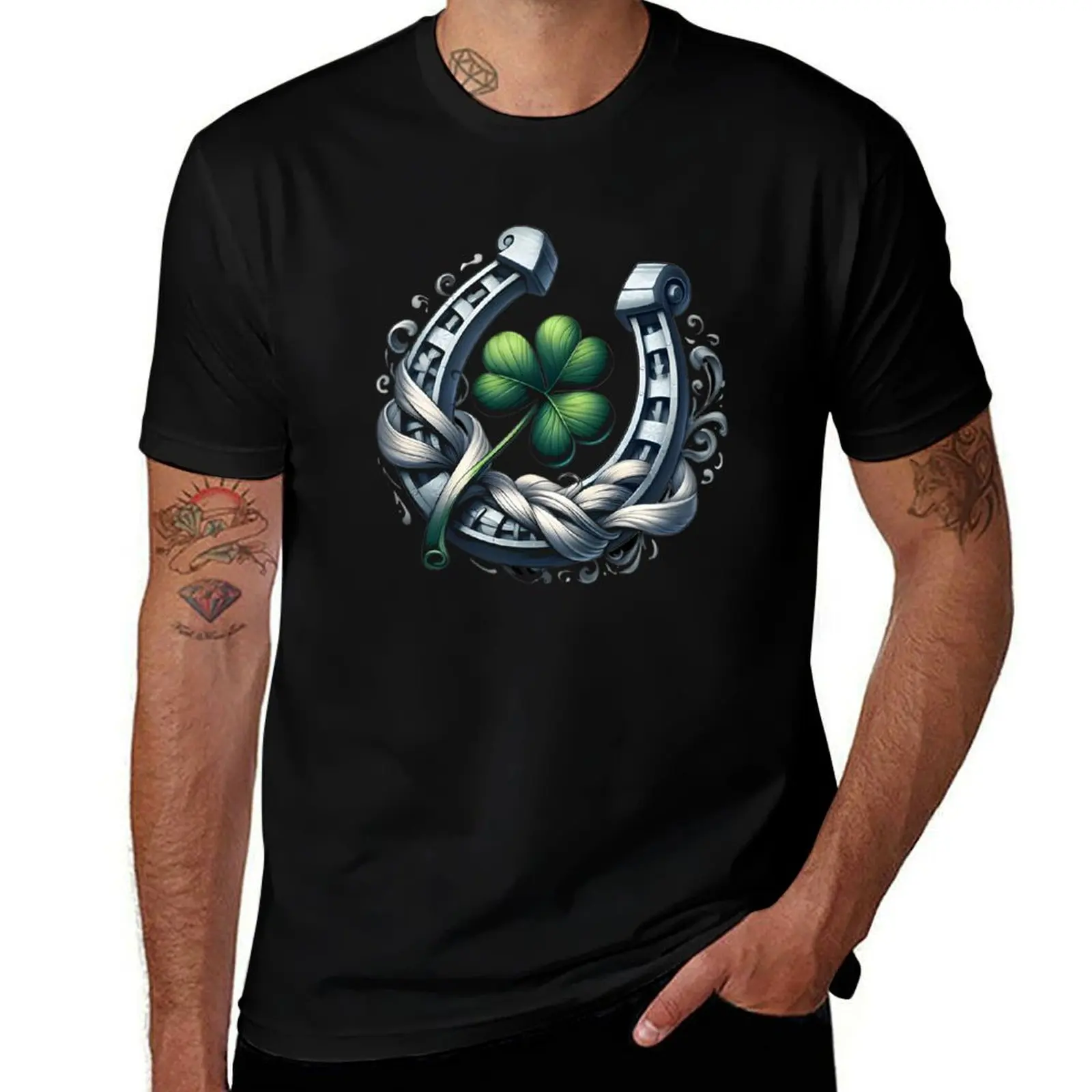 

Luck and Protection: The Horseshoe and Clover Duo T-Shirt customs tshirts personalised oversized t shirts for men cotton