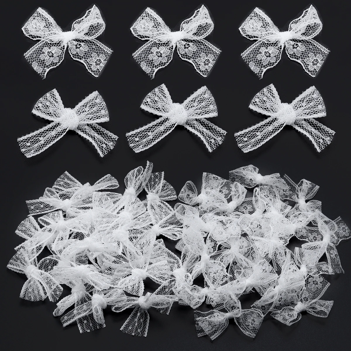 20-40pcs Polyester Mesh Lace Ribbon Bows White Polka Dot Flower Pattern Satin Ribbon Bows For DIY Handcraft Hairpin Garment Deco