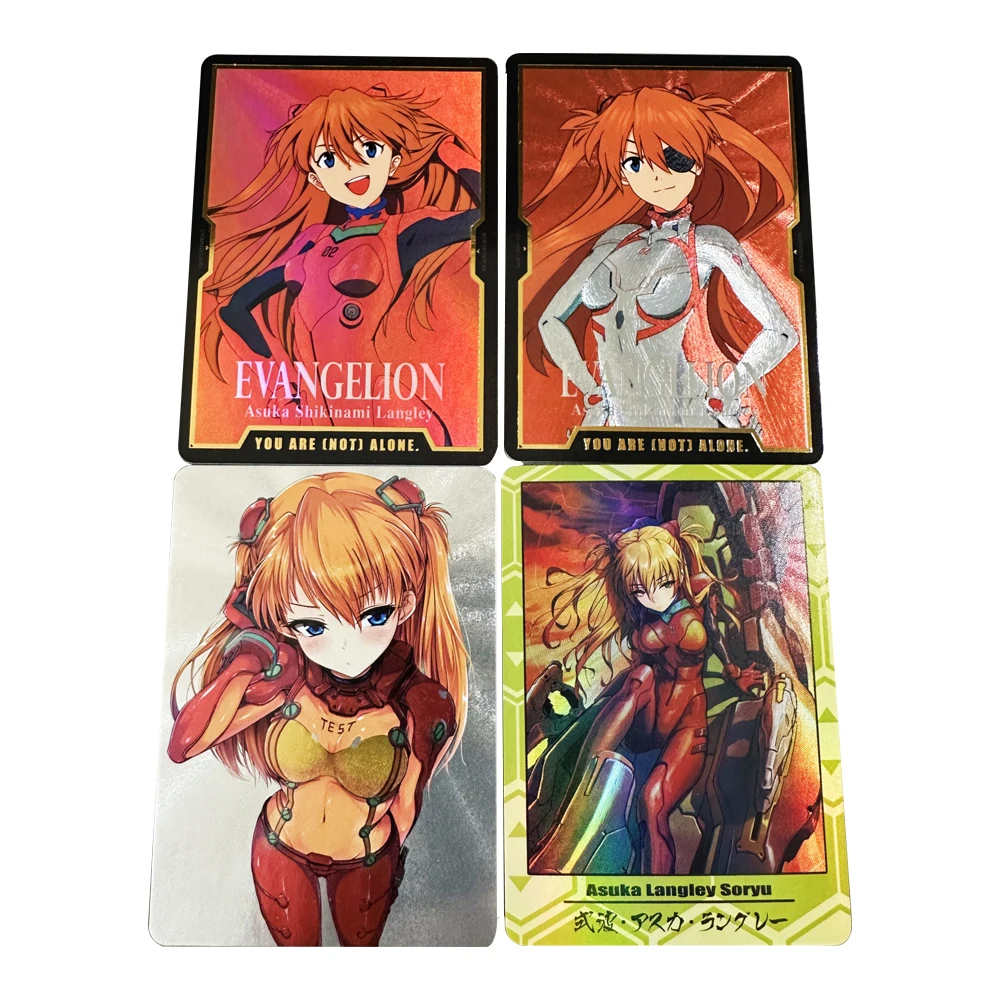 4Pcs/set NEON GENESIS EVANGELION Anime DIY EVA  Asuka Langley Soryu Refractive color flash Homemade Collection Card