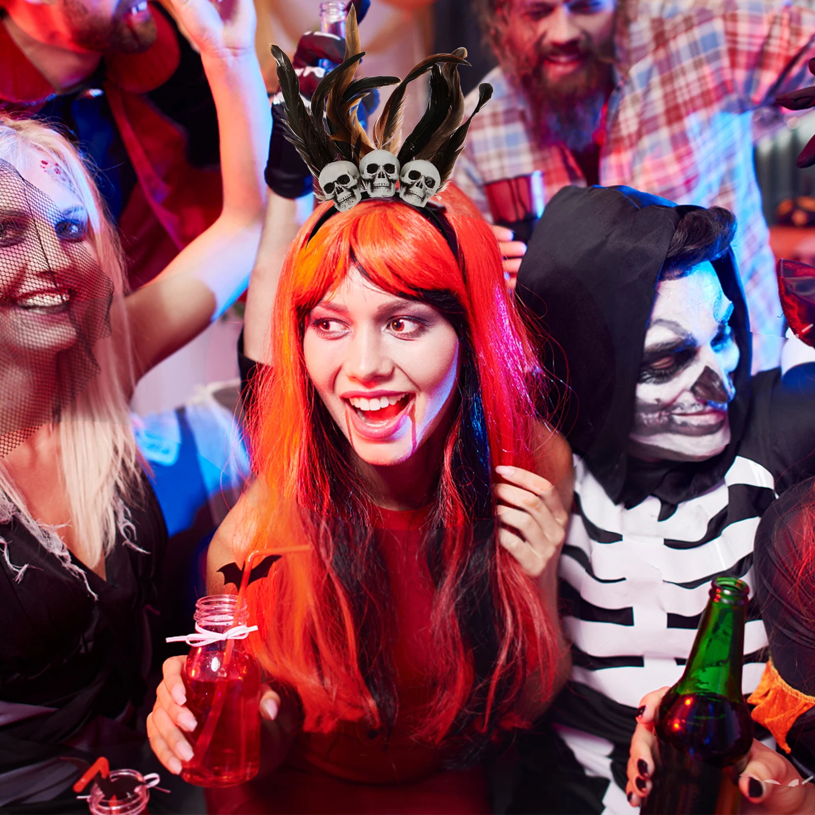 

Skull Hairband Black Halloween Headbands Artificial Plume Decorative Band for Adults Lightweight Comfortable