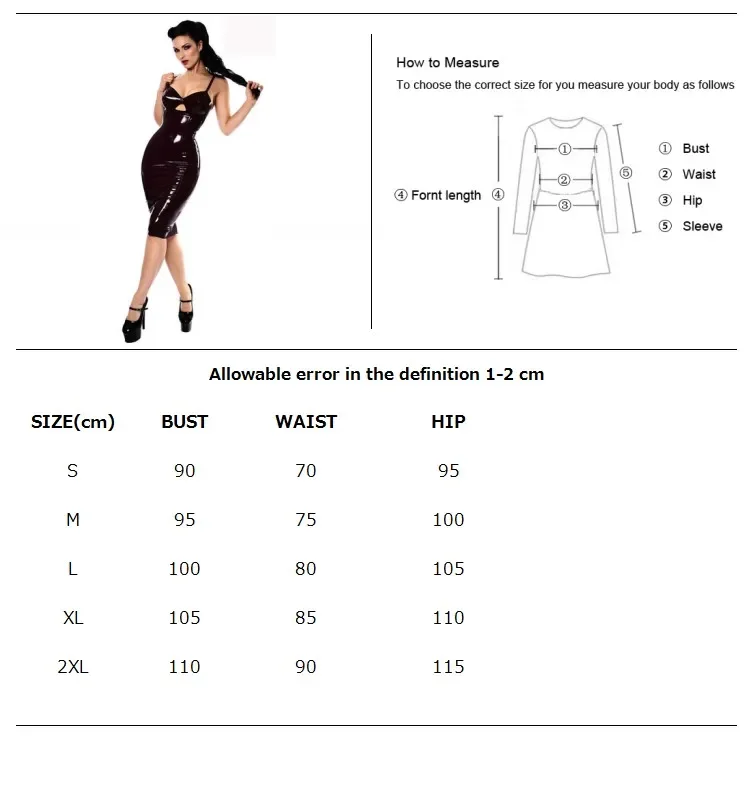 Women Black PVC Bright Leather Deep V Tight Body Backless Dress Sexy Motorcycle Clothing Cat Women's Clothing