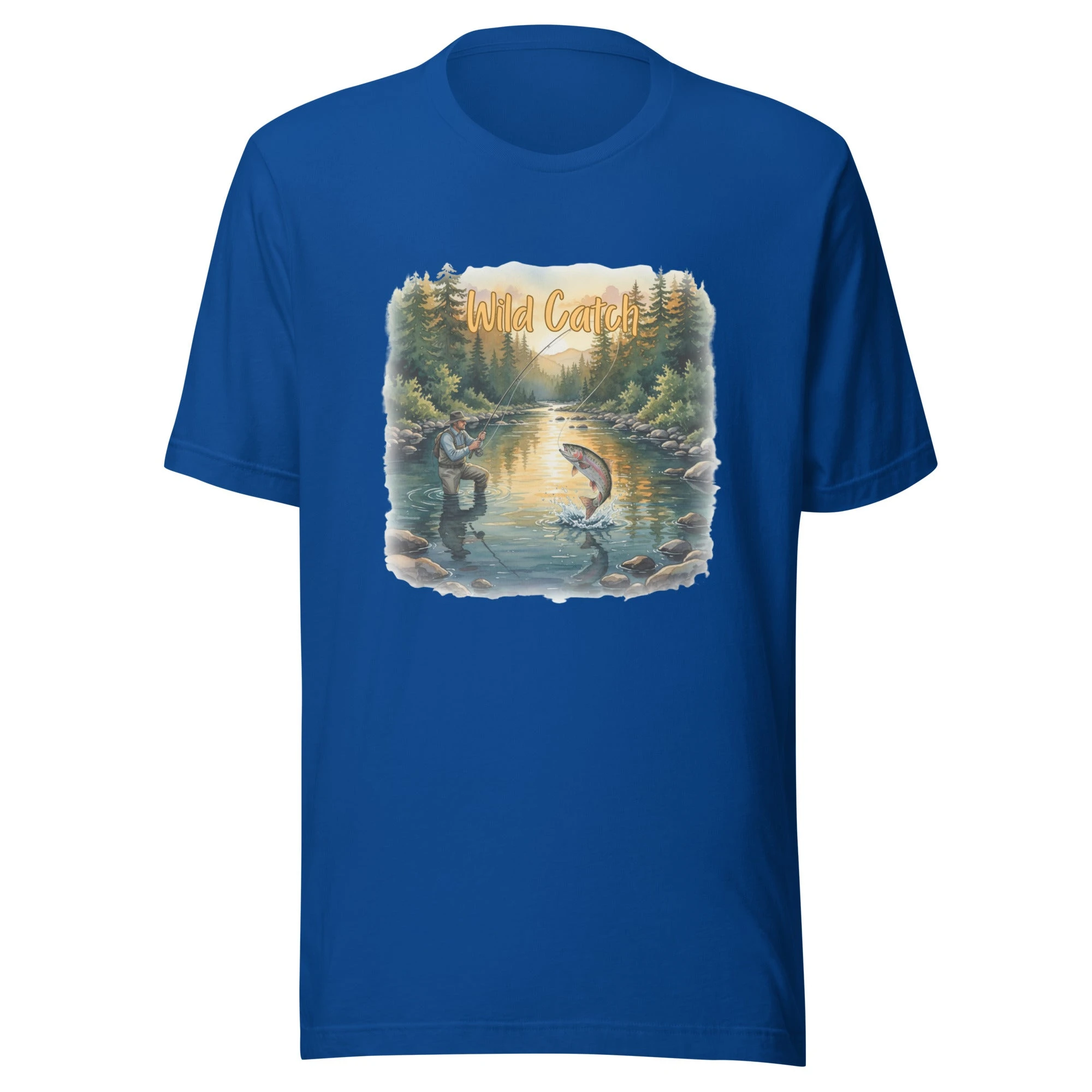 Vintage Wild Catch Fly Fishing Angler Royal Blue Graphic Tee Cotton Mens Womens T-Shirt Summer Streetwear