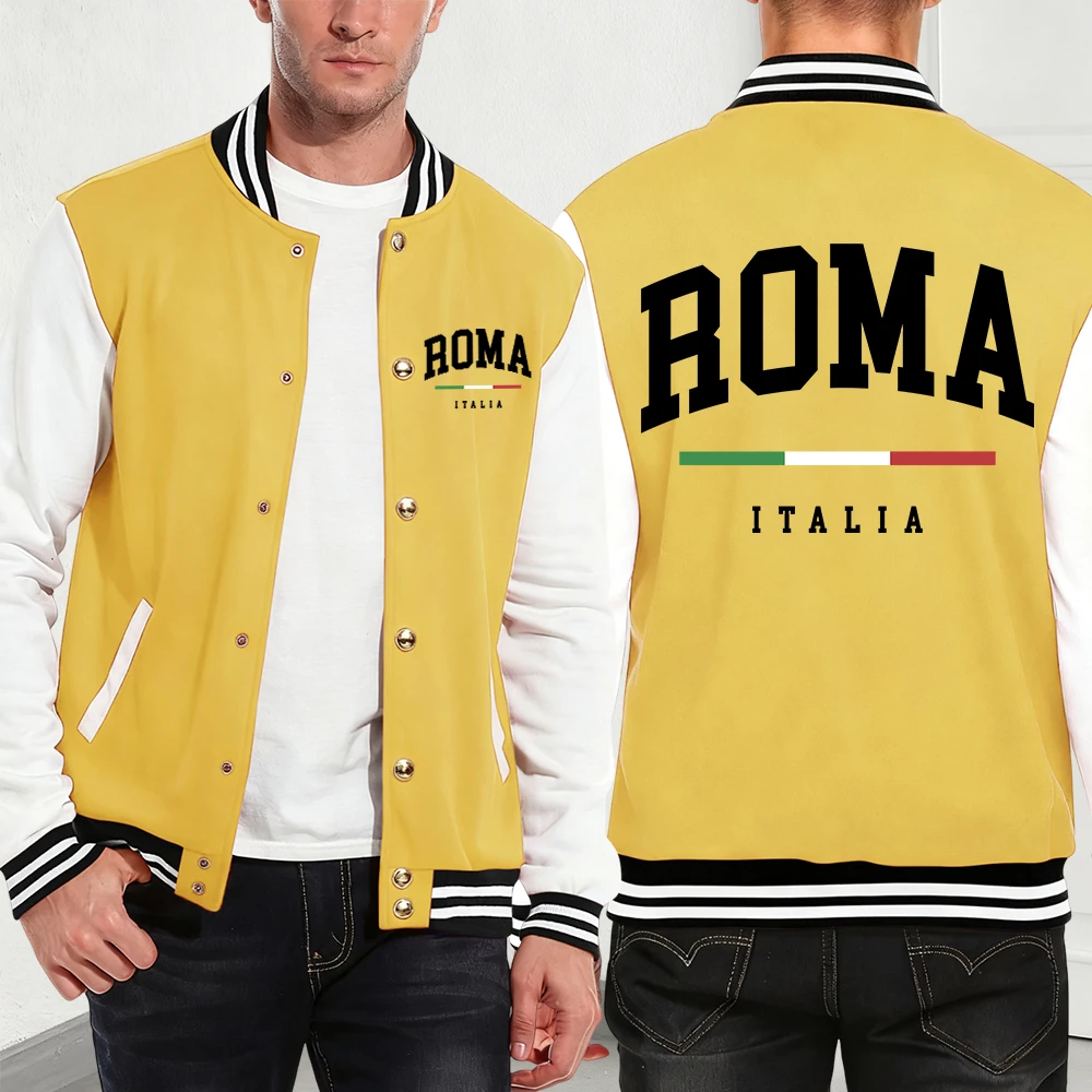 

Roma Italia Letter Printing Men'S Jackets Cotton Basics Pocket Baseball Jersey Winter Fleece Warm Coats Street Men Streetwear