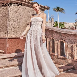 Customized Elegant Boat Neck Strapless Appliques Evening Dresses 2024 Princess Sweep Train Prom Dresses Birthday Party Dresses