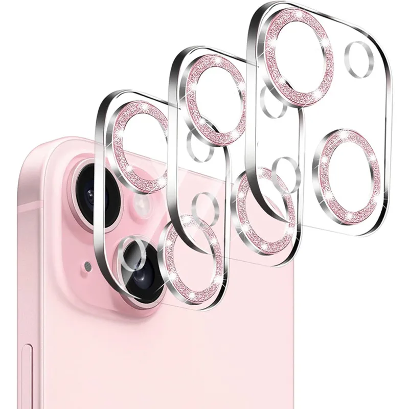 

3PCS Bling Glitter Diamond Camera Ziai Protector for IPhone 16 15 14 13 12 11 Pro Max Mini Plus 16Pro Tempered Glass Full Cover