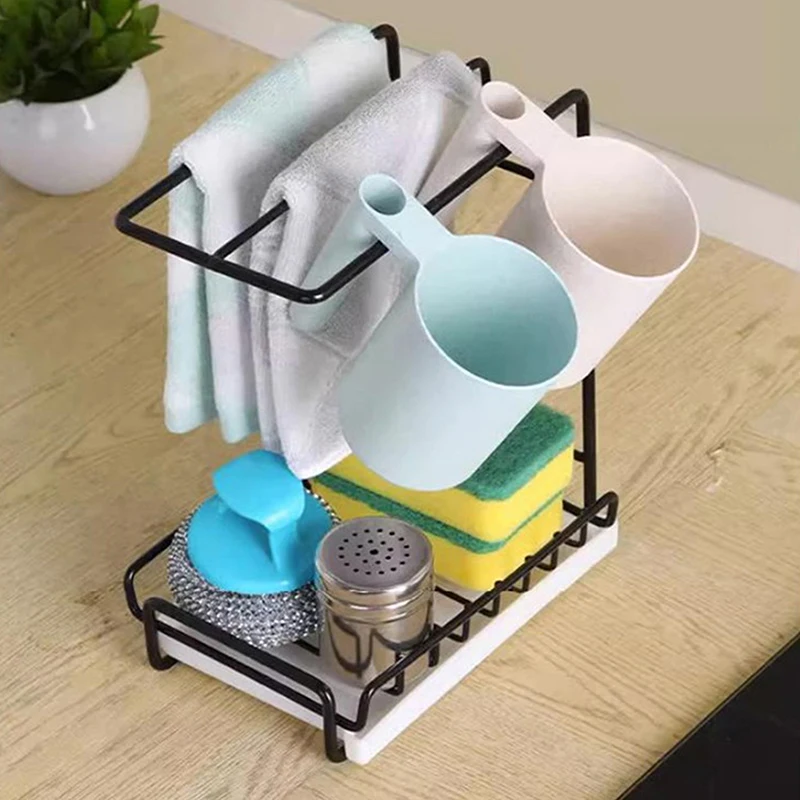 Kitchen Dishcloth Storage Rack Space-Saving Sink Sponge Drainage Rack Wall Mounted With Removable Drip Tray
