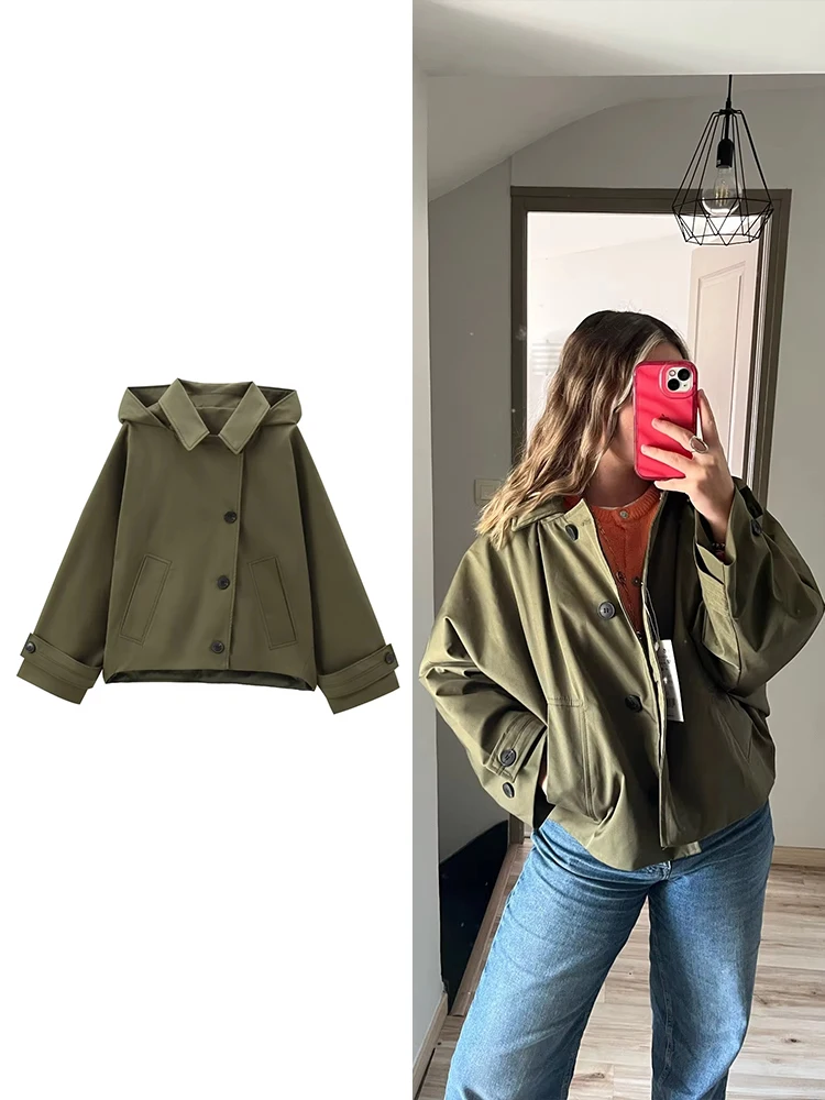 

Женский модный тренч с капюшоном Однобортный пиджак с лацканами Зимний теплый пальто большого размера Ветрозащитный и водонепроницаемый короткий пиджак Зеленый коричневый черный