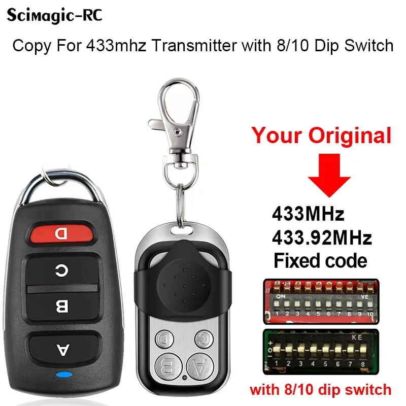 Clone 433MHz 433.92mhz Universal Fixed Code Remote Control Gate Garage Door Opener with 8/10 dip Switch