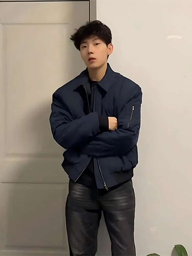 

Мужская куртка-бомбер в американском стиле с коротким воротником, хлопковая, повседневная, свободного кроя, зимняя верхняя одежда