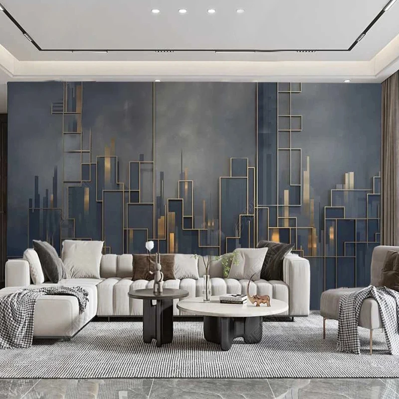 Modern Advanced Gray Gold Line Urban Art Mural Wallpaper Living Room KTV Bar Cafe Restaurant Backdrop Wall Covering Papel Fresco