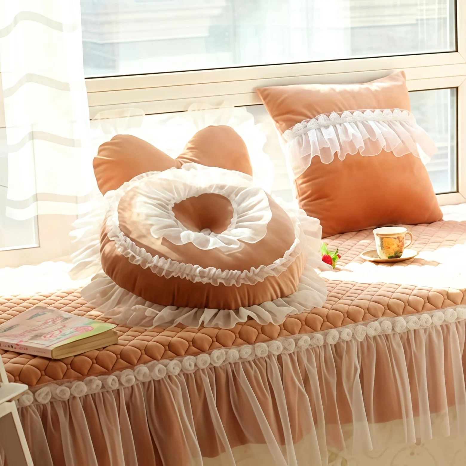 Lace-Trimmed Heart/Pumpkin/Candy Pattern Pillow Sofa & Bay Window Cushion Backrest