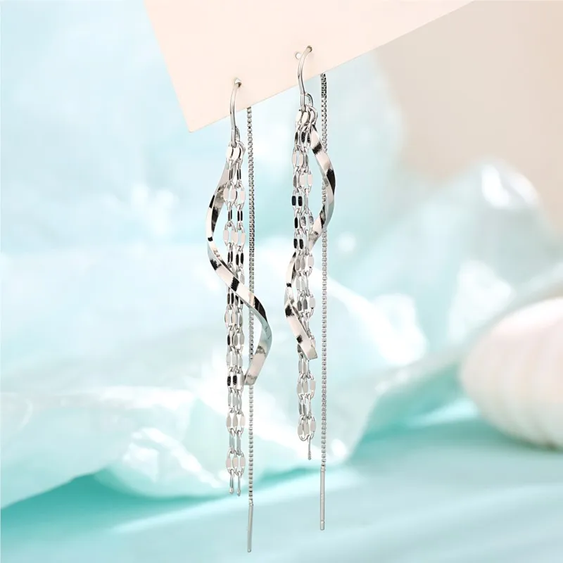 Girlbible 925 Sterling Silver Fringe Wave Earrings for Women Ear Wire Elegant Romantic Sequins Exquisite Jewelry Gift Dropship