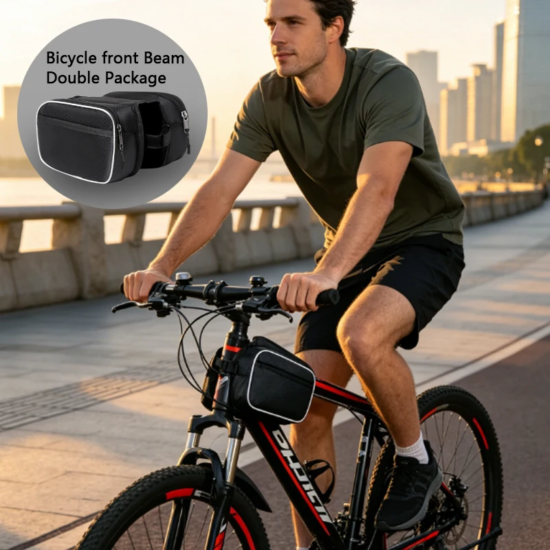 

1pcs Bicycle Top Tube Bag,Black Edge Double-sided Frame Bag,Waterproof Cycling Front Pouch for Phone & Small Essentials
