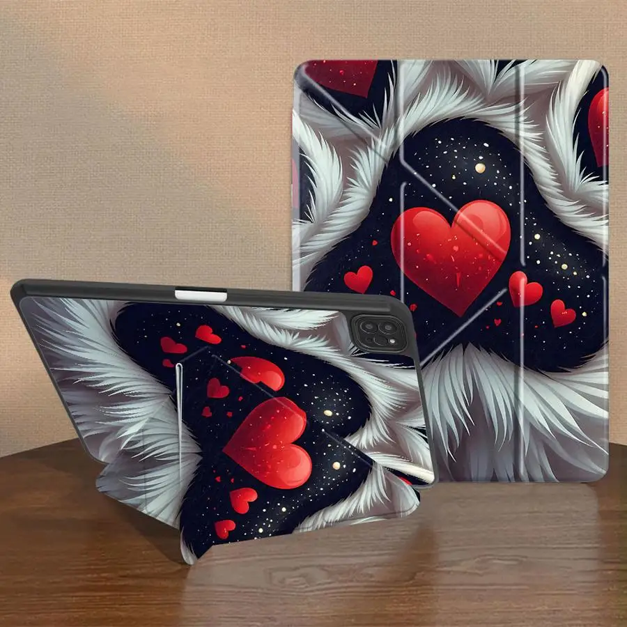 Paw With Red Heart Holder Cover Tablet Case For iPad Pro 11th 10th 9th 8th 7th 12.9inch Air 4 5 M3 M2 M4 11inch Mini 6 7 Pro