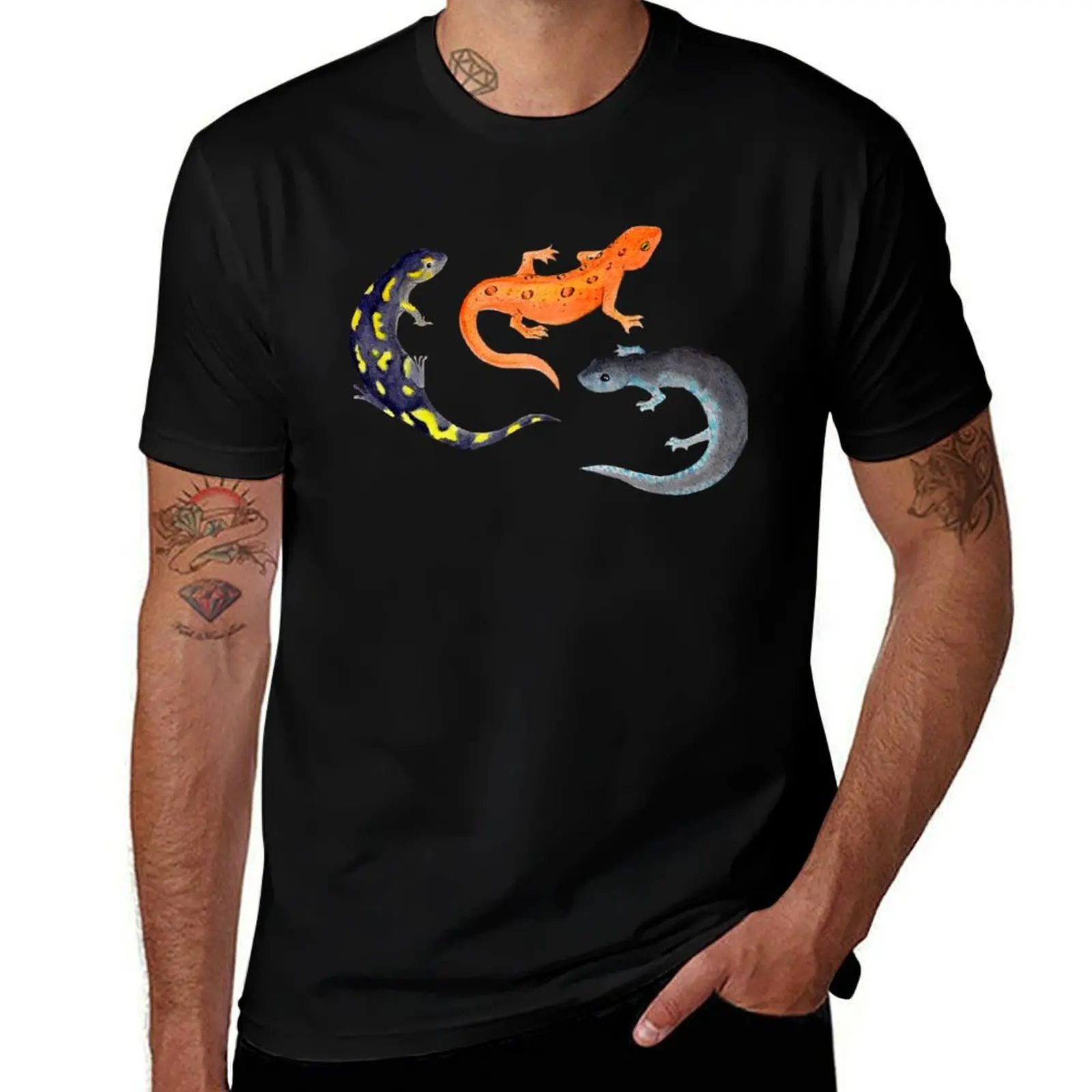 Salamander Leaves Watercolor Pattern- Light Blue T-Shirt Breathable Lightweight Summer Top T-Shirt