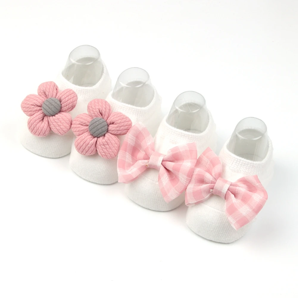 2 Pairs Baby Bowknot Socks Cute Princess Socks Girls Flower Bowknot Booties Socks Newborn Cotton Socks