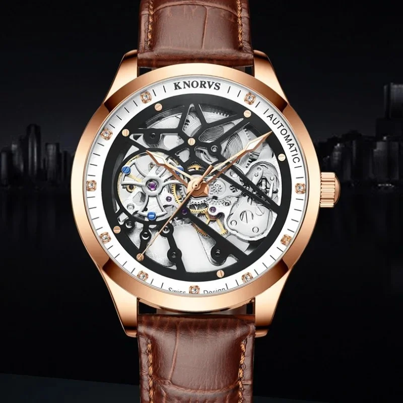 KNORVSMen's Best-Seller on Douyin Automatic Hollow Men's Tourbillon Business Mechanical Watch