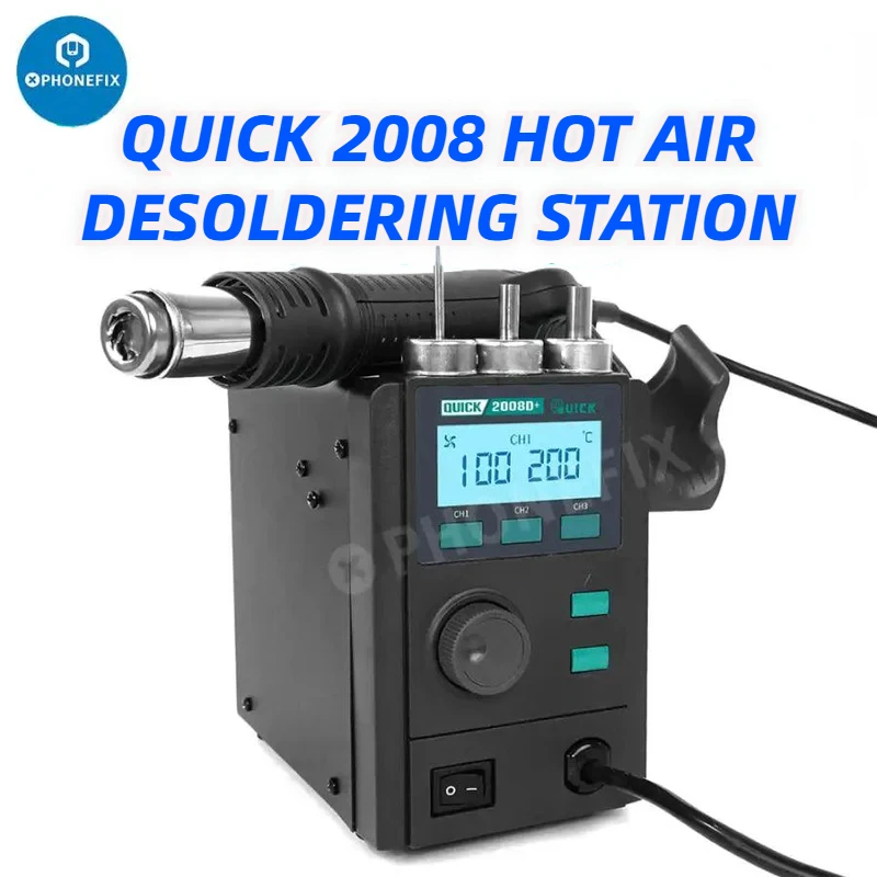 QUICK 2008D+ Heat Gun Hot Air Soldering Station with ESD Digital Display for Phone SMD BGA  PCB Desoldering Repair Platform Tool