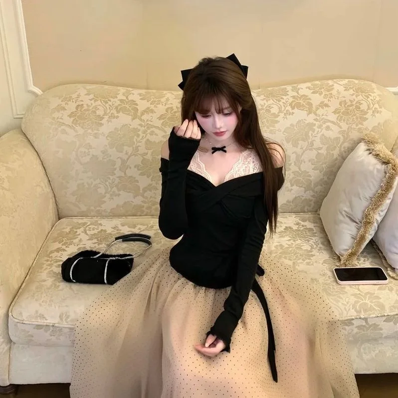 Sweet Pure Desire Korean Style Long Sleeve Top And  Skirt Set for Women Autumn New Arrival Elegant Rich Girl Fashion