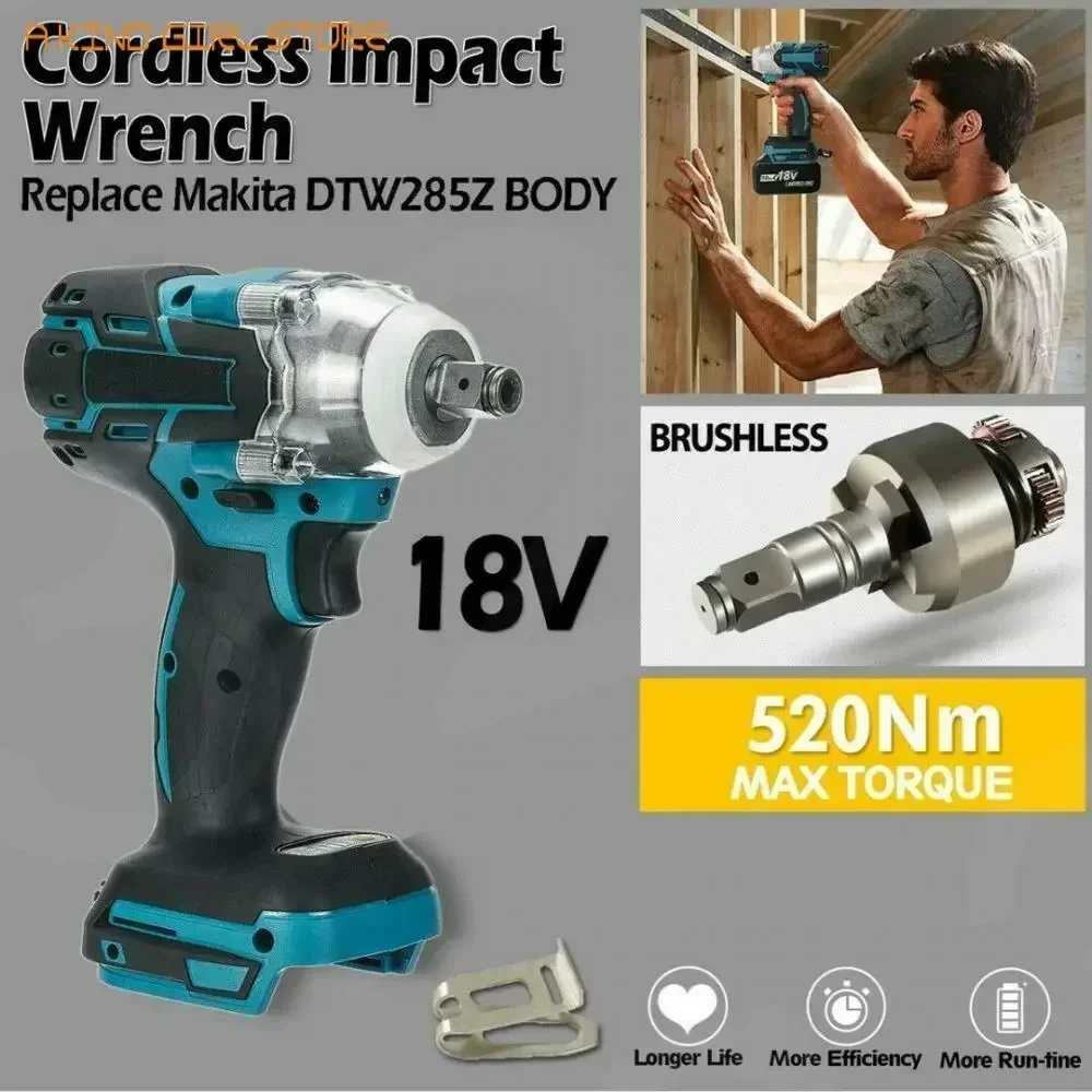 18V Brushless Electric Wrench Impact Socket Wrench 520Nm for Makita Battery Hand Drill Installation 1/2 Socket Power Tool Wrench