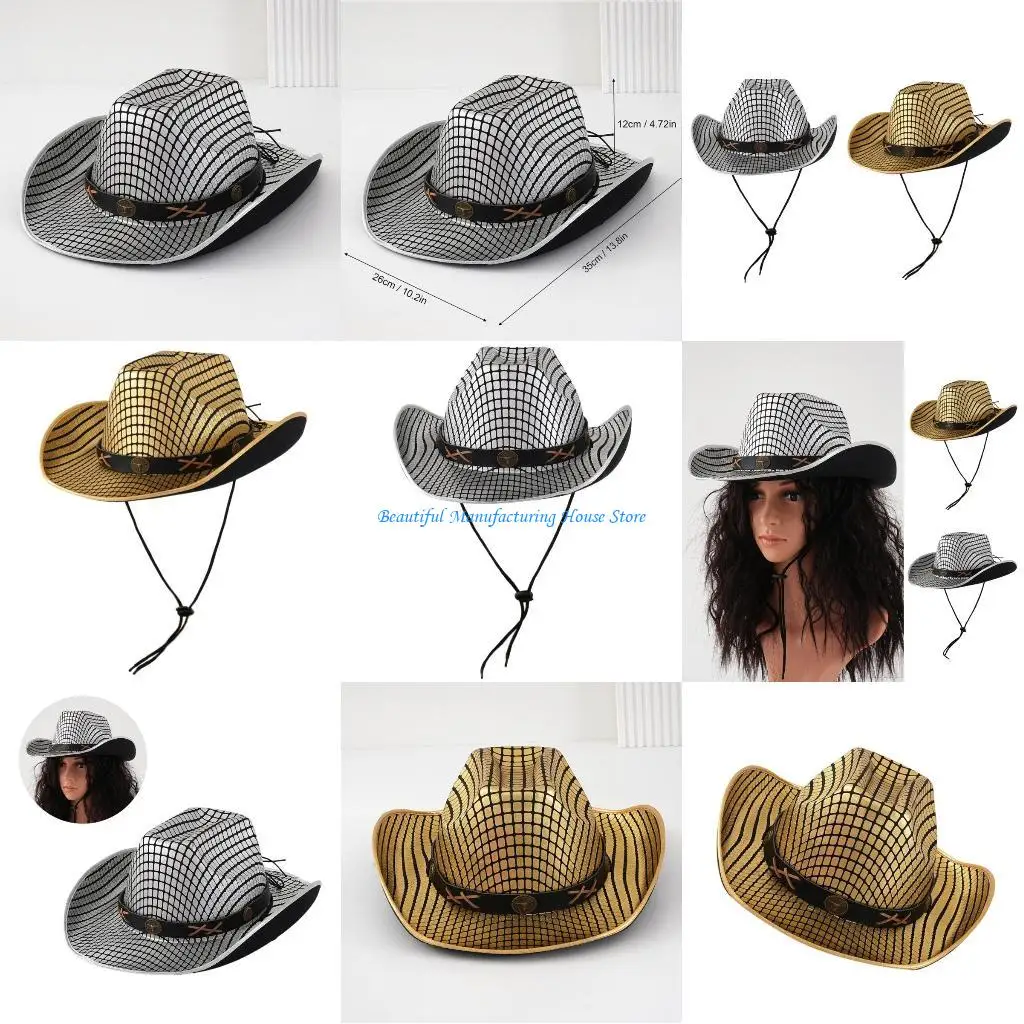 

E56A Wear Resistant Cowgirl Hat for Woman Male Breathable Cowgirl Hat Ethnic Traveling Cycling Photography Western Hat