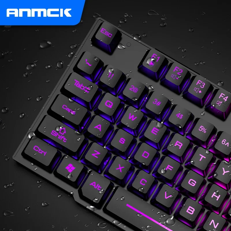 Anmck Mechanical Keyboard USB Wired Keyboards 104 Keys LED Floating Lighting Keycap Teclados For PC Laptop Mac Desktop Gamer