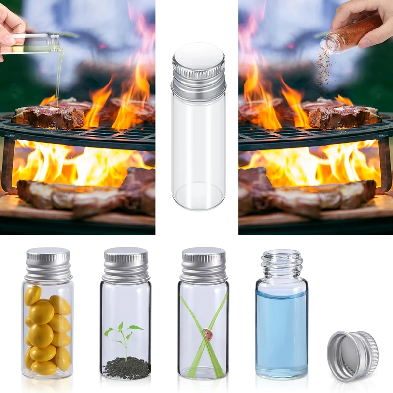 Garrafas De Vidro Com Tampas De Parafuso De Prata De Alumínio, Recipientes De Presente De Comida Líquida, Transparente, Vazio, 5ml-30ml, Selado, 5Pcs