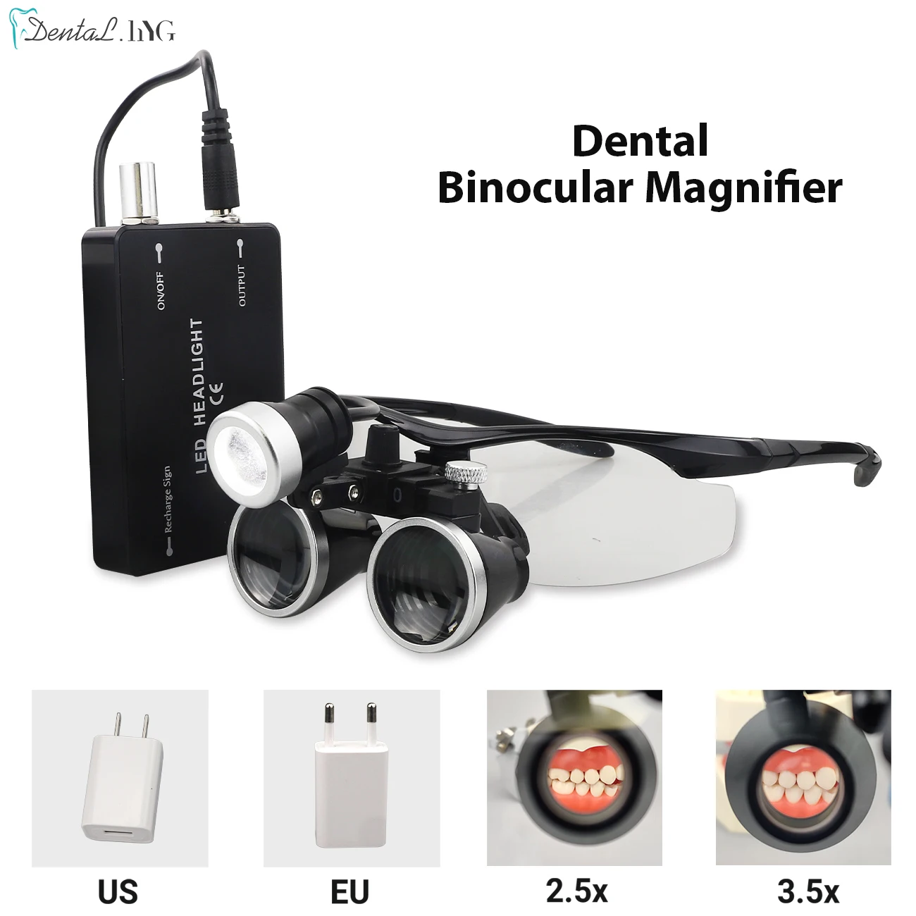 Binocular Dental Loupes 2.5X/3.5X Magnifying Glass 5W LED Headlight Rechargeable Battery Portable Dentistry Equipment Medical