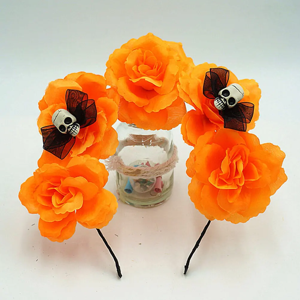 

6 Pcs Skull Headband Halloween Headdress up Floral Hairband Spooky Headwear Bulk Flower Miss