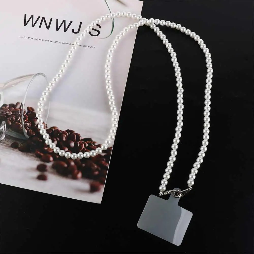 

Anti Loss Pearl Crossbody Mobile Phone Chain 8MM Pearl Gold/silver Buckle Pearl Crossbody Cellphone Lanyard Universal Long-style