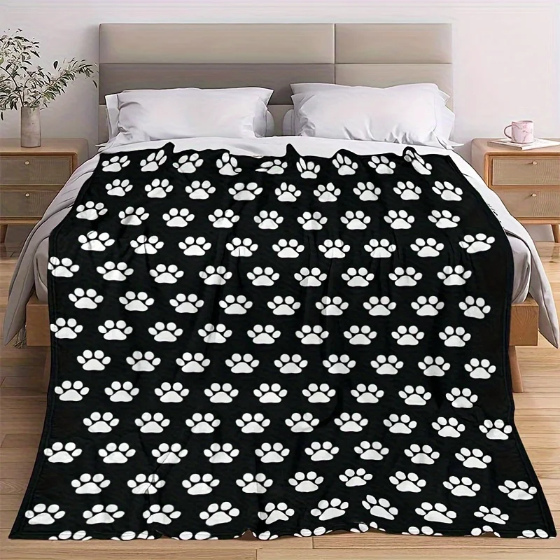 1 manta polar con estampado de pata de perro, manta de franela de felpa suave para amantes de las mascotas