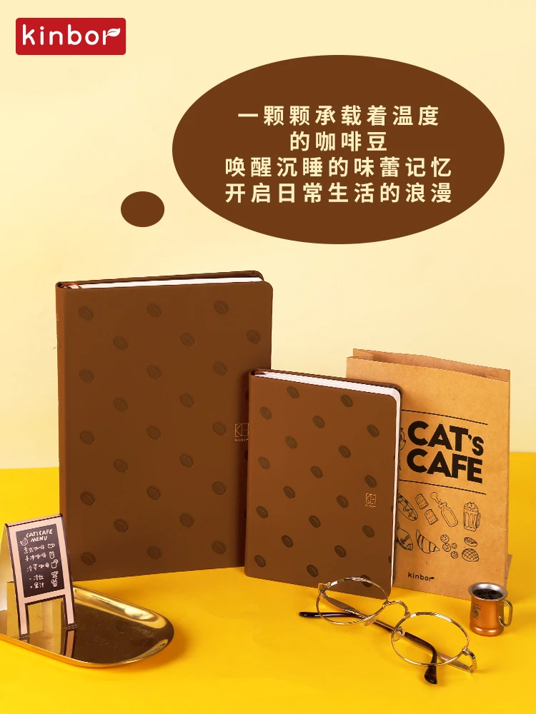 Kinbor New A5/A6 Agenda Planner Notebook Kawaii Cat\'s Cafe Handbooks PU Embossed Hot Stamping Cover School Office Diary блокнот