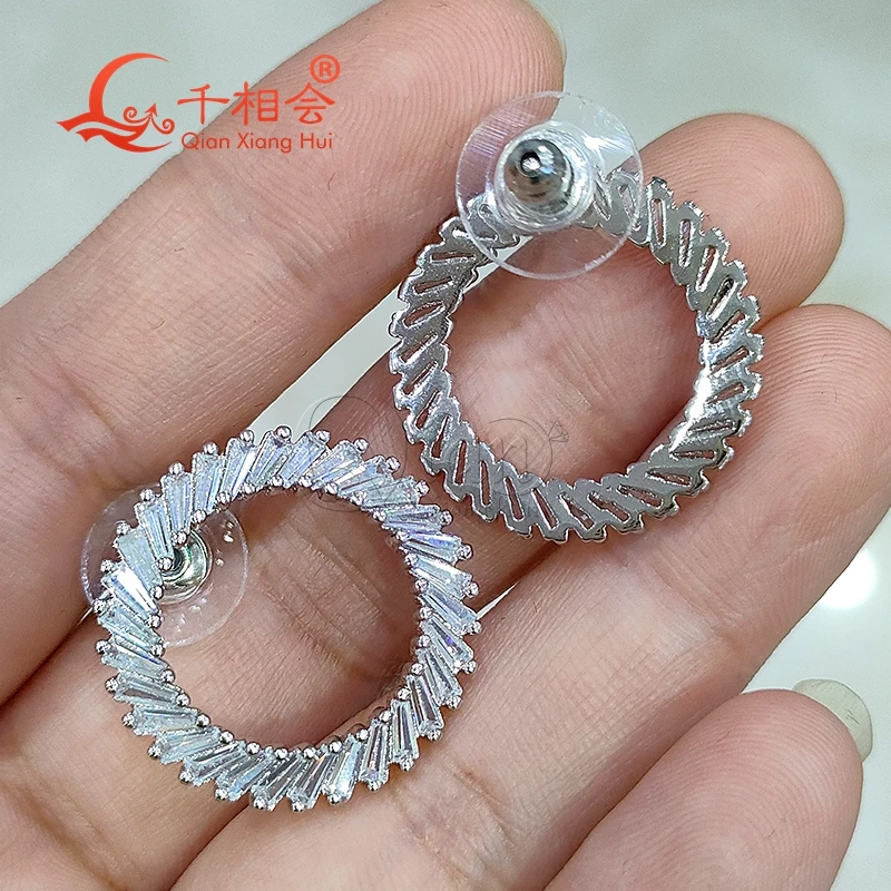 22mm Baguette hollow circle rings S925 silver  earrings ear stud D vvs white moissanite stone Earring jewelry woman gift