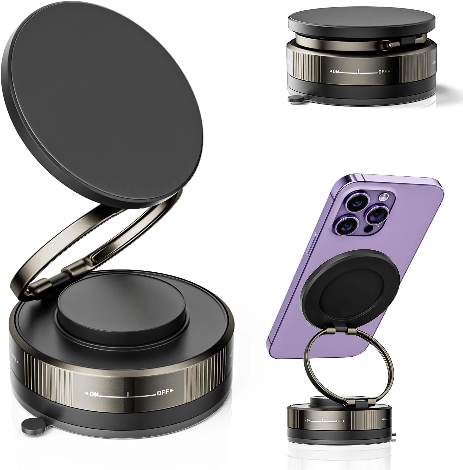 Vakuum-Magnet-Telefonhalter – aktualisiert 360° °   Drehbare Handyhalterung mit Saugnapf, faltbares tragbares Vakuum-Handy mit starkem Magnet
