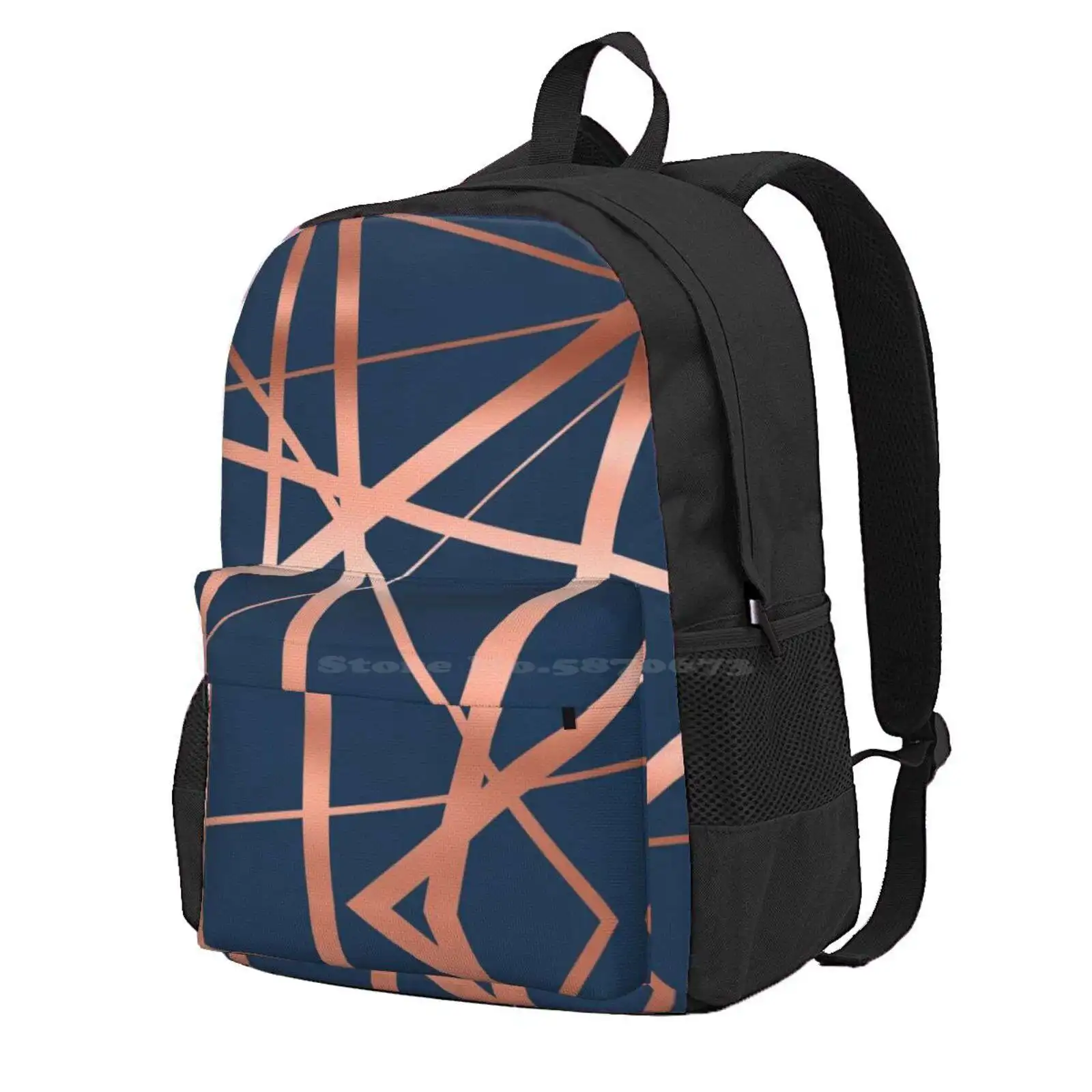 Navy Rose Gold Luxe Hot Sale Schoolbag Backpack Fashion Bags Geometric Lines Navy Blue Minimalist Scandinavian Geometric