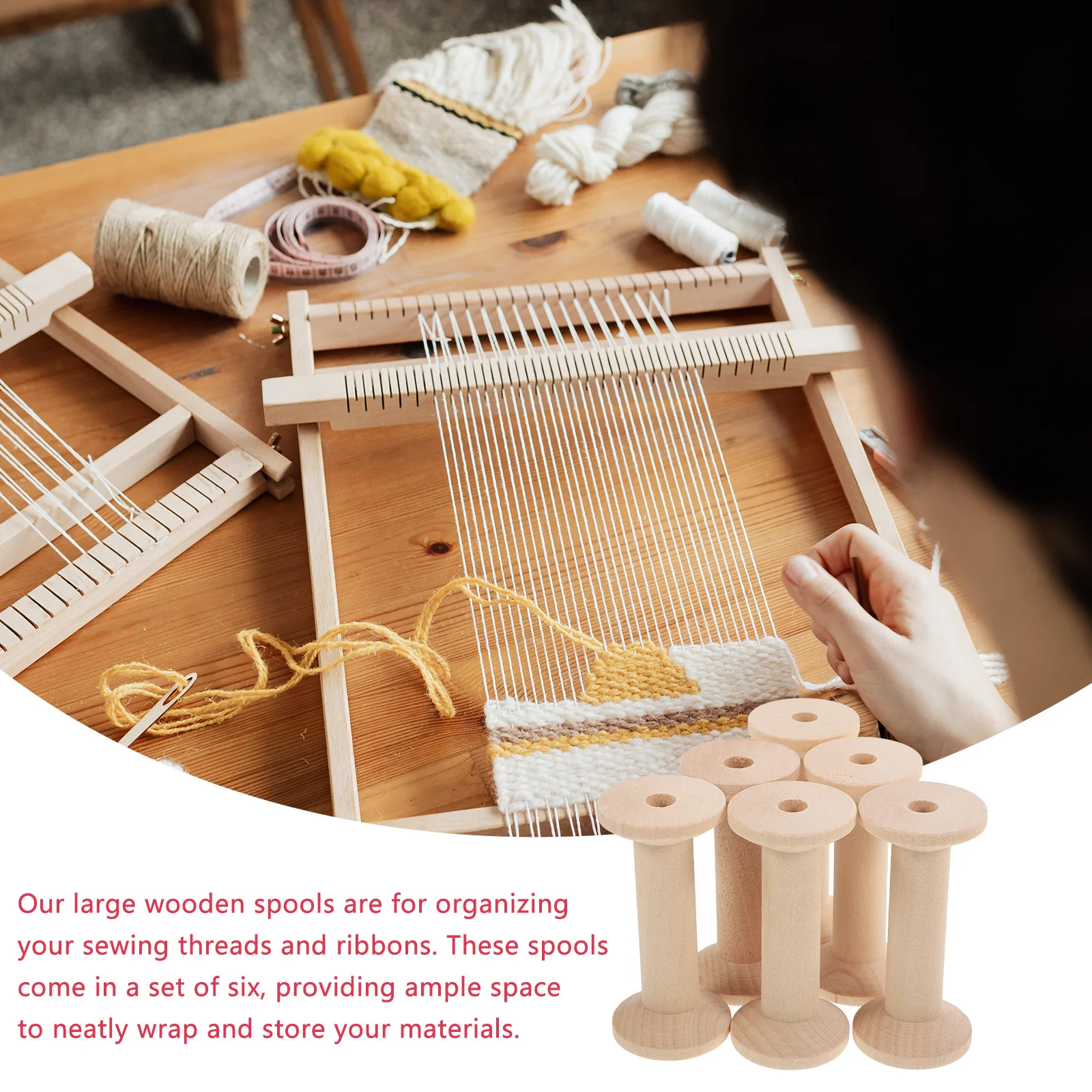 

4Pcs Wooden Empty Thread Spools Large Winding Sewing Organizer Ribbon Holder DIY Craft Wire Weaving Bobbin Sewing Bobbins